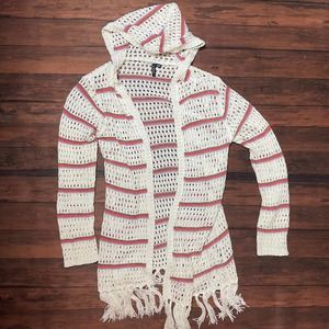 ETHYL‎ Hooded Knit Cardigan Fringe SMALL